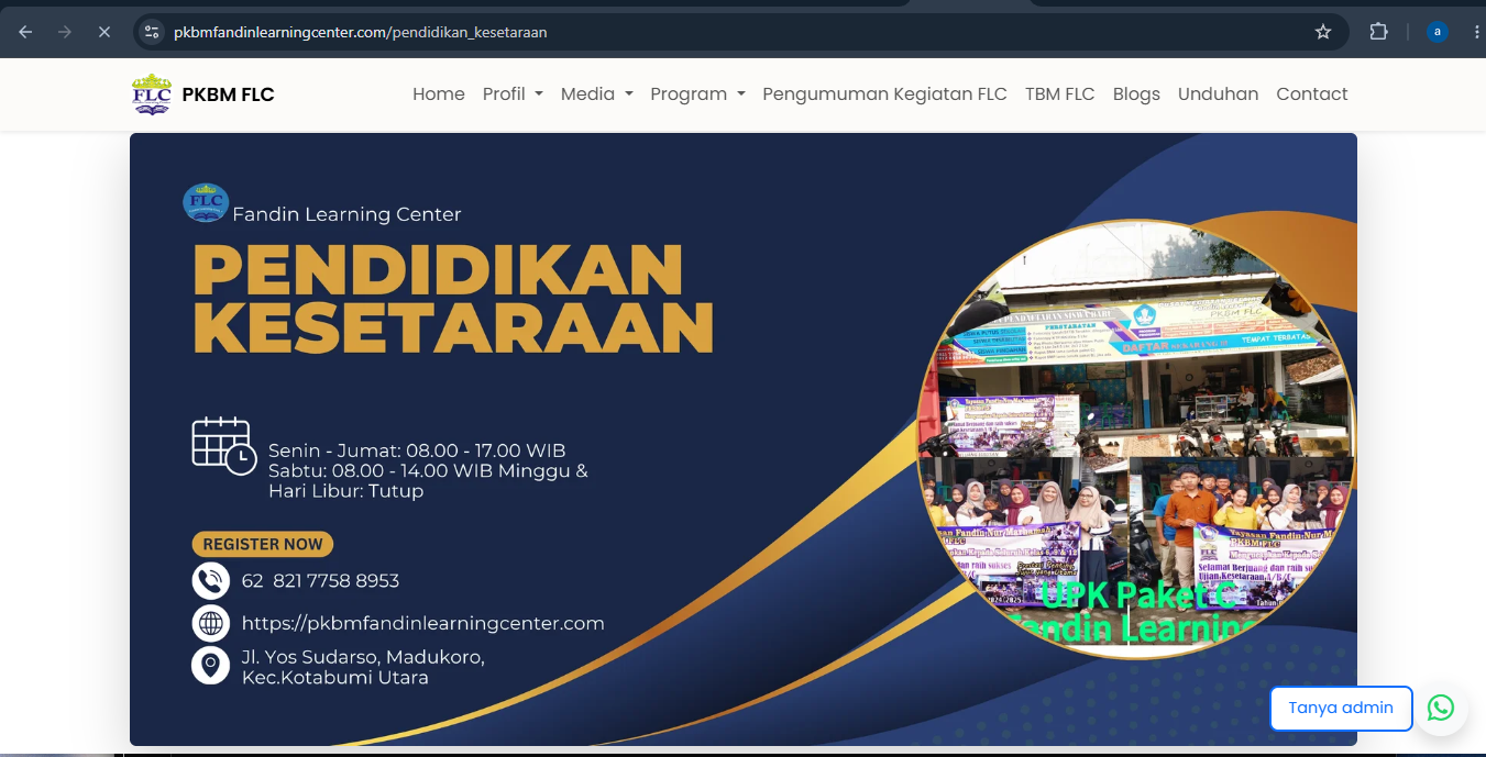 Halaman informasi program pendidikan kesetaraan